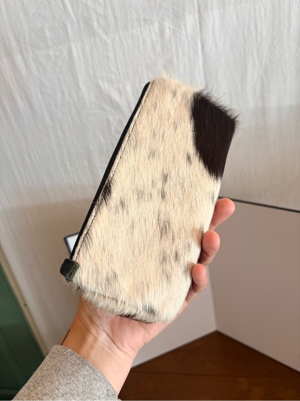Myra Bag Hair On Cream and Black Cowhide Travel Pouch - Picture 5 of 7